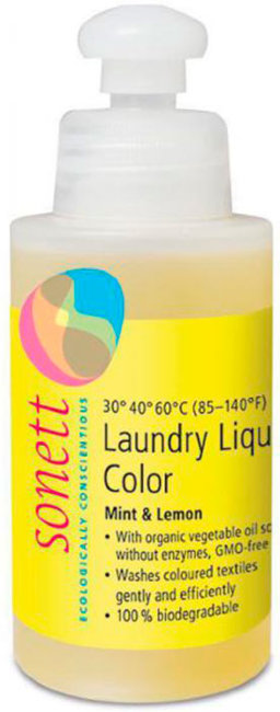 Sonett Средство жидкое для стирки цветных тканей экологические чистое органическое Мята и Лимон, 120 мл