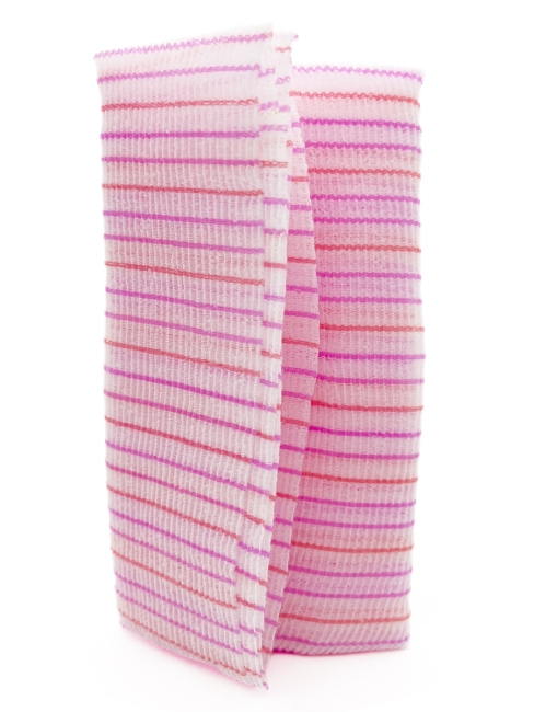 Sungbo Cleamy Мочалка для тела с плетением «Волна» полосатая мягкая Розовая Fresh Shower Towel 28х100 см, 1 шт