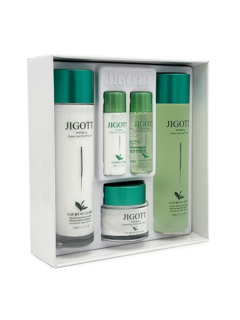 Jigott Подарочный набор с экстрактом зеленого чая (тонер, эмульсия, крем) Well-Being Green Tea Skin care 3Set