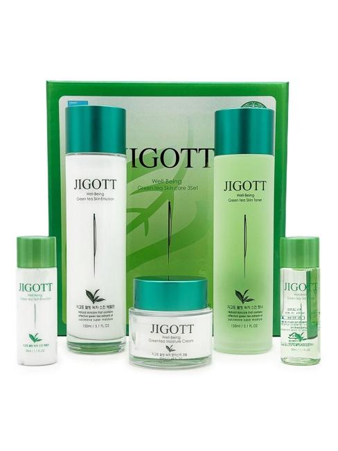 Jigott Подарочный набор с экстрактом зеленого чая (тонер, эмульсия, крем) Well-Being Green Tea Skin care 3Set