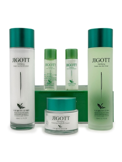 Jigott Подарочный набор с экстрактом зеленого чая (тонер, эмульсия, крем) Well-Being Green Tea Skin care 3Set