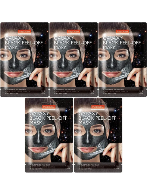 Purederm Комплект глубоко очищающих поры масок-пилингов (черный) Galaxy Black Peel-Off Mask, 5 шт*10 г