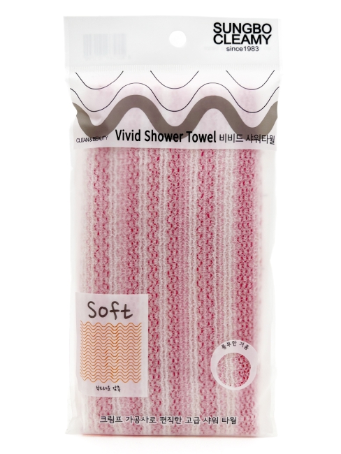 Sungbo Cleamy Мочалка для тела с объёмными нитями мягкая Розовая Vivid Shower Towel Pink 20х100 см, 1 шт Sungbo Cleamy Мочалка для тела с объёмными нитями мягкая Розовая Vivid Shower Towel Pink 20х100 см, 1 шт