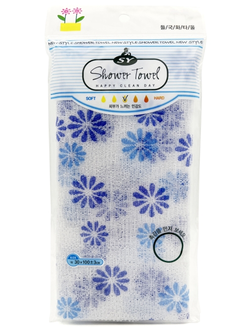 ShinYoung Массажная мочалка полотенце для глубокого очищения кожи и профилактики целлюлита "Цветочек" Skin Care Massage Towel Blue, 30x100 см ShinYoung Массажная мочалка полотенце для глубокого очищения кожи и профилактики целлюлита "Цветочек" Skin Care Massage Towel Blue, 30x100 см