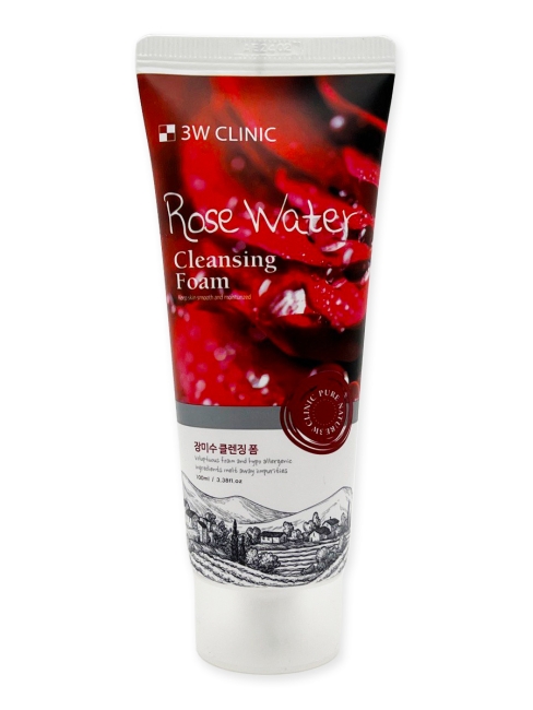 3W Clinic Пенка для умывания натуральная с розовой водой Rose Water Cleansing Foam, 100 мл