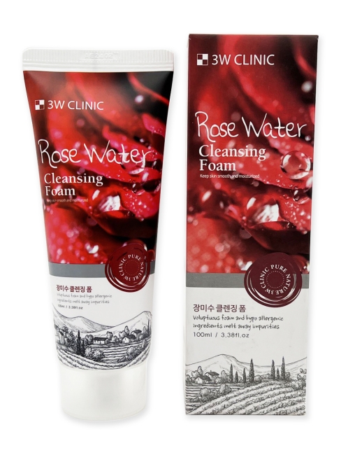 3W Clinic Пенка для умывания натуральная с розовой водой Rose Water Cleansing Foam, 100 мл