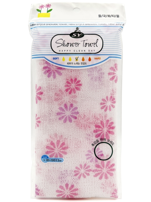 ShinYoung Массажная мочалка полотенце для глубокого очищения кожи и профилактики целлюлита "Цветочек" Skin Care Massage Towel Pink, 30x100 см ShinYoung Массажная мочалка полотенце для глубокого очищения кожи и профилактики целлюлита "Цветочек" Skin Care Massage Towel Pink, 30x100 см
