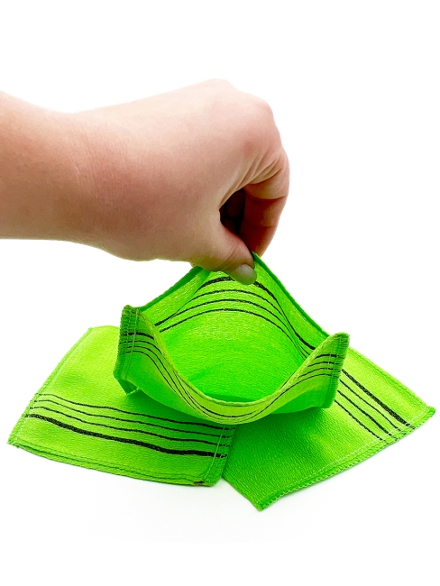 Sungbo Cleamy Мочалка-варежка для лица и тела из вискозы без подклада, жесткая, массажная Viscose Squared Bath Towel 13,5х15 см, 3 шт