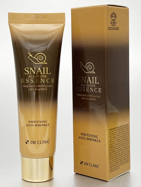 3W Clinic Эссенция для лица универсальная осветляющая с муцином улитки Snail All-In-One Essence Whitening Anti-Wrinkle, 60 мл