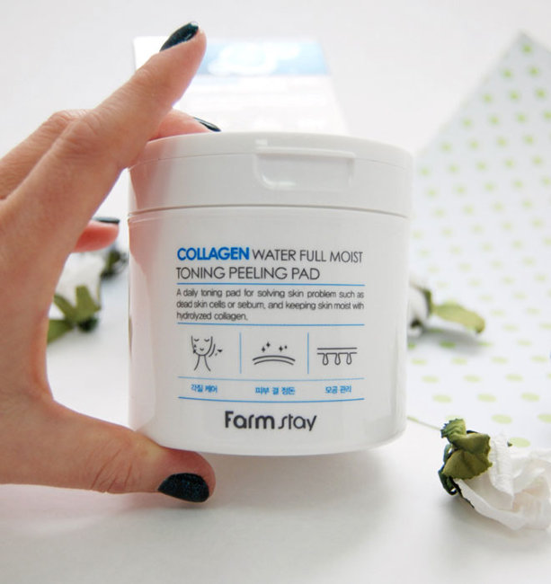 Farmstay Collagen Water Full Moist Toning Peeling Pad Отшелушивающие очищающие подушечки с коллагеном, 70 шт
