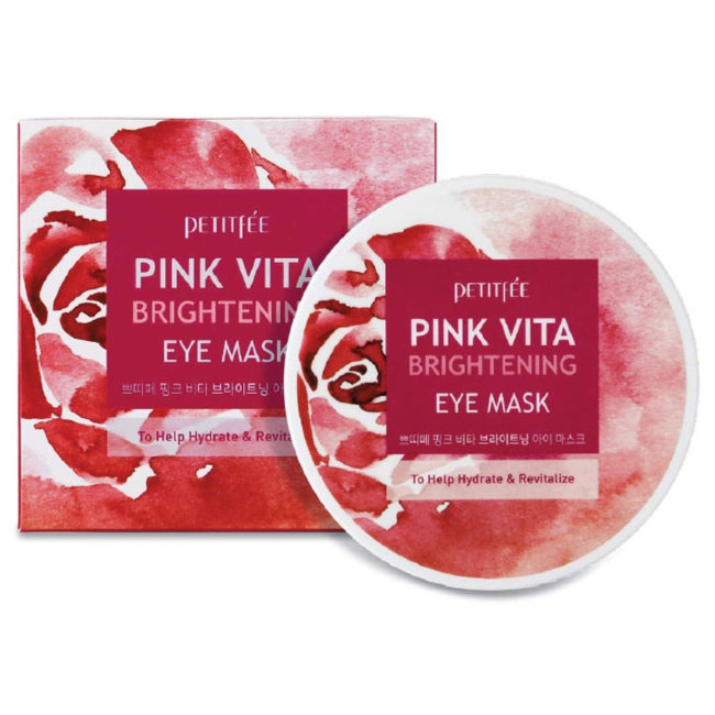 Petitfee Pink Vita Brightening Eye Mask Осветляющие тканевые патчи для глаз с витаминным комплексом, 60 шт