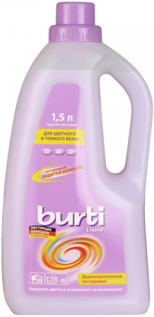Burti Color Liquid Жидкое средство для стирки цветного и тонкого белья, 1,5 л Burti Color Liquid Жидкое средство для стирки цветного и тонкого белья, 1,5 л