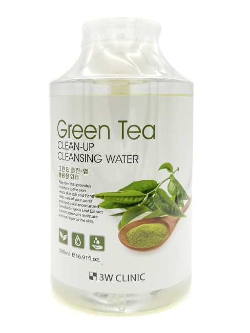 3W Clinic Очищающая вода с экстрактом зеленого чая Green Tea Clean-Up Cleansing Water, 500 мл