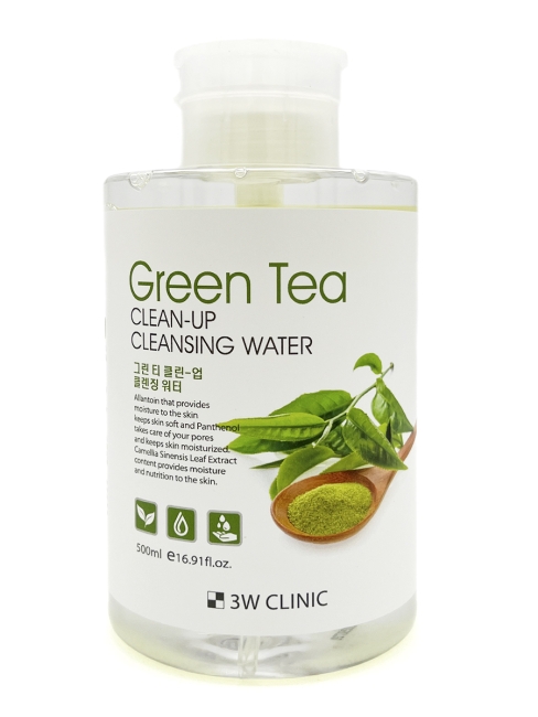 3W Clinic Очищающая вода с экстрактом зеленого чая Green Tea Clean-Up Cleansing Water, 500 мл