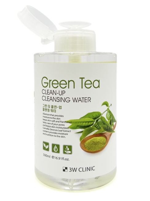 3W Clinic Очищающая вода с экстрактом зеленого чая Green Tea Clean-Up Cleansing Water, 500 мл