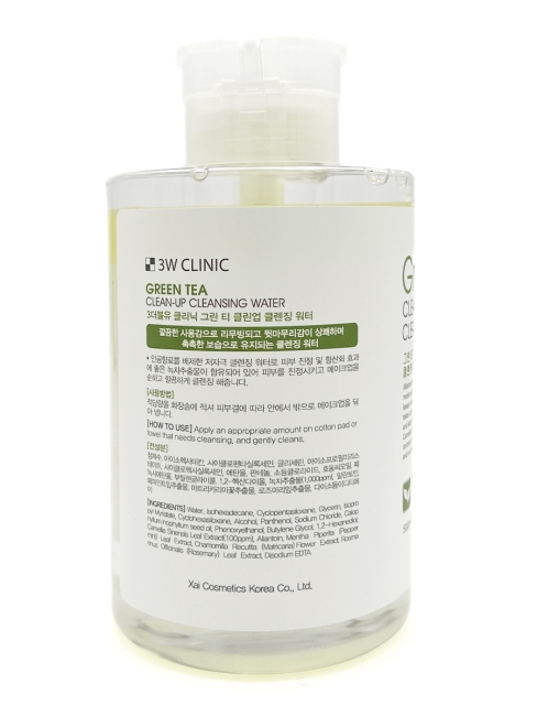3W Clinic Очищающая вода с экстрактом зеленого чая Green Tea Clean-Up Cleansing Water, 500 мл
