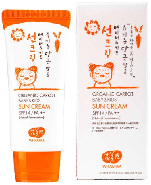 Whamisa Organic Carrot Baby&Kids Sun Cream SPF 14 / PA++ Детский солнцезащитный крем на основе ферментов моркови SPF 14 / PA++, 60 г