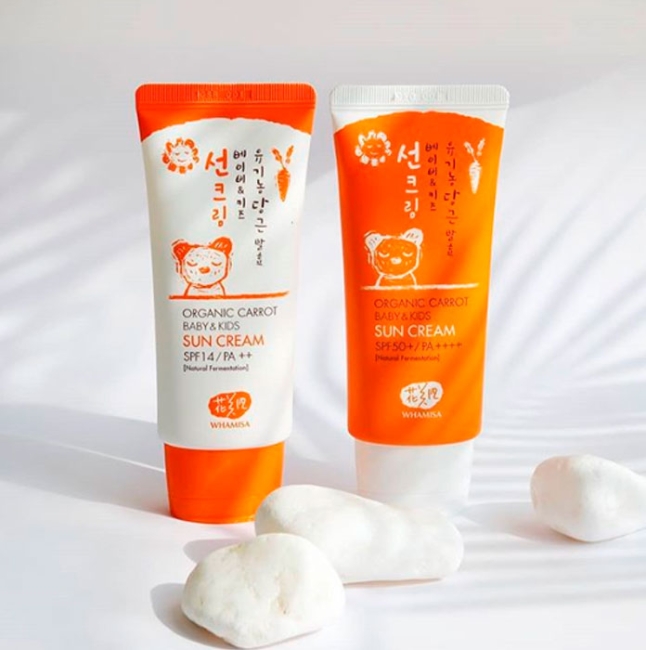 Whamisa Organic Carrot Baby&Kids Sun Cream SPF 14 / PA++ Детский солнцезащитный крем на основе ферментов моркови SPF 14 / PA++, 60 г