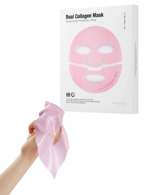 Meditime Маска для лица гидрогелевая с лифтинг эффектом с Коллагеном Real Collagen Mask, 4 шт*26 г