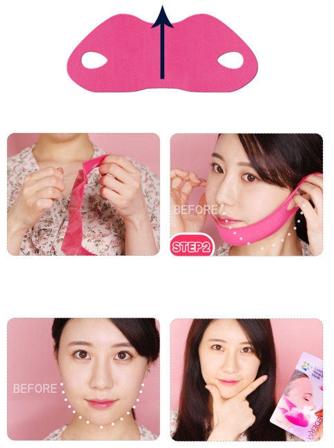 Purederm Гидрогелевая корректирующая маска-бандаж для подбородка Color Skin Lovely Design Miracle Shape-Up Mask, 2 шт*10 г